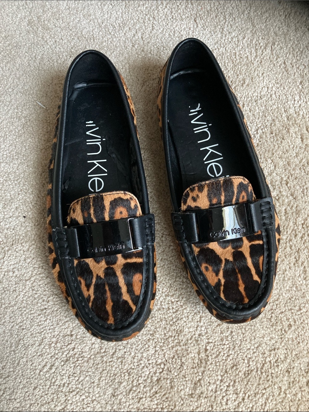Calvin Klein Leopard Print Loafers with Black Trim